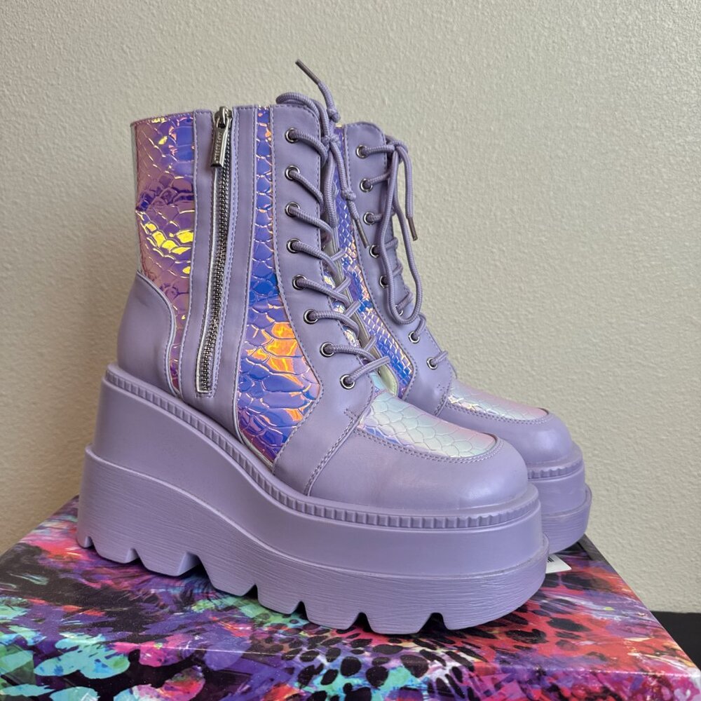 Cape Robbin Lavender Holographic Platform Lug-Ankle Boots